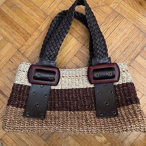 Straw raffia woven brown tan bag